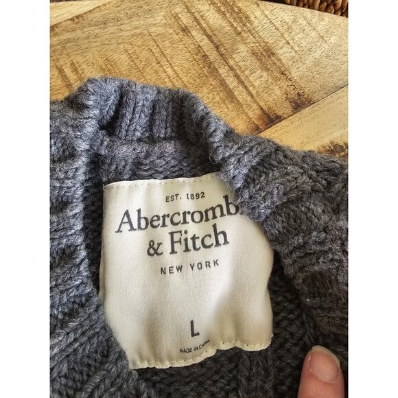 Abercrombie & Fitch Thick Cable-Knit Wool Blend Sweater Women's L Y2K Gray - Picture 7 of 11